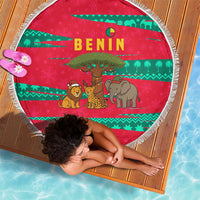 Benin Christmas Beach Blanket with Safari Animals Baobab Tree and National Coat of Arms Design - Wonder Print Shop