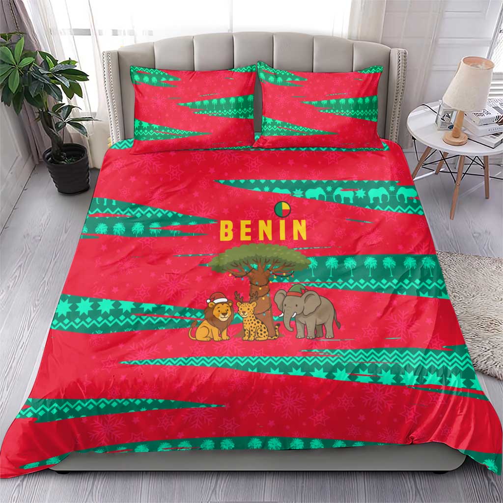 Benin Christmas Bedding Set with Safari Animals Baobab Tree and National Coat of Arms Design - Wonder Print Shop