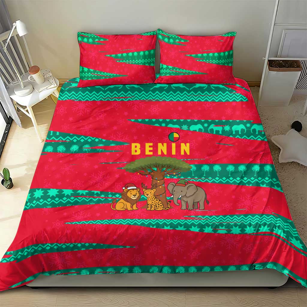 Benin Christmas Bedding Set with Safari Animals Baobab Tree and National Coat of Arms Design - Wonder Print Shop