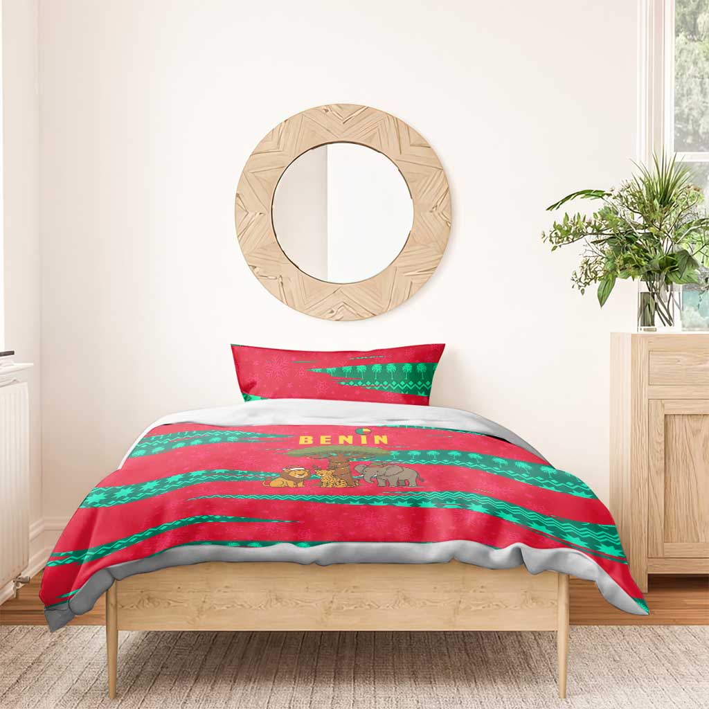 Benin Christmas Bedding Set with Safari Animals Baobab Tree and National Coat of Arms Design - Wonder Print Shop