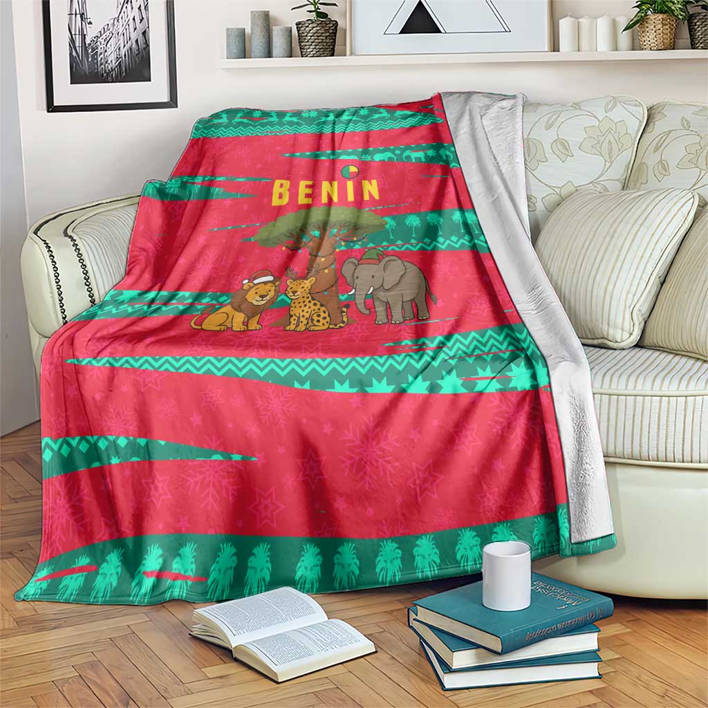 Benin Christmas Blanket with Safari Animals Baobab Tree and National Coat of Arms Design - Wonder Print Shop