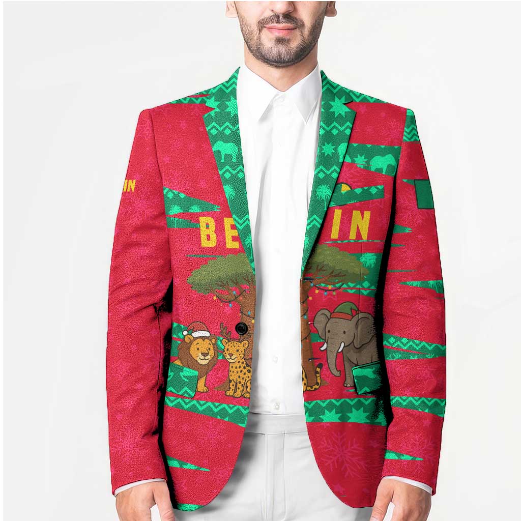 Benin Christmas Blazer with Safari Animals Baobab Tree and National Coat of Arms Design - Wonder Print Shop