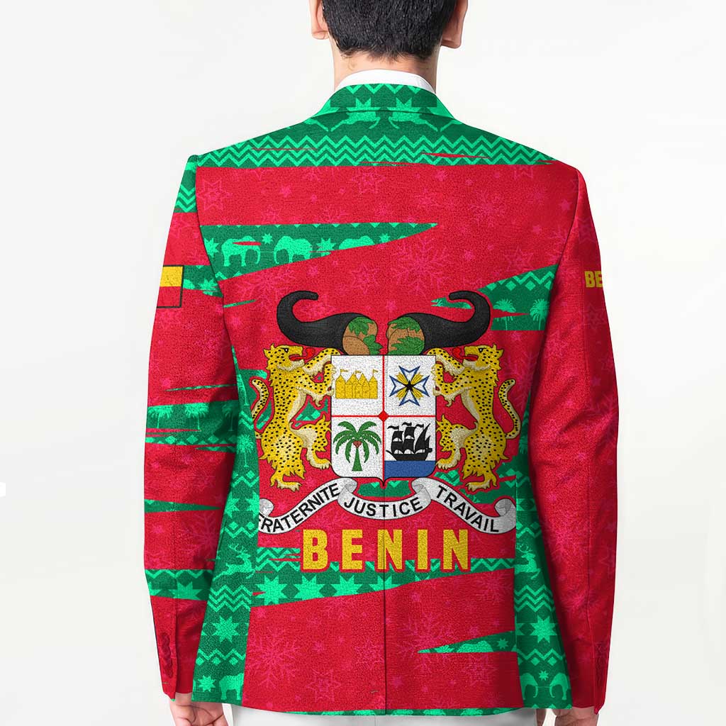 Benin Christmas Blazer with Safari Animals Baobab Tree and National Coat of Arms Design - Wonder Print Shop