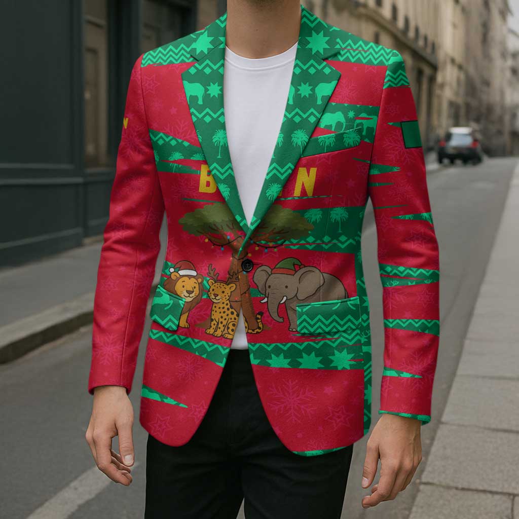 Benin Christmas Blazer with Safari Animals Baobab Tree and National Coat of Arms Design - Wonder Print Shop