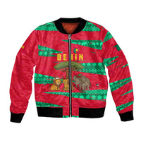 Benin Christmas Bomber Jacket with Safari Animals Baobab Tree and National Coat of Arms Design - Wonder Print Shop