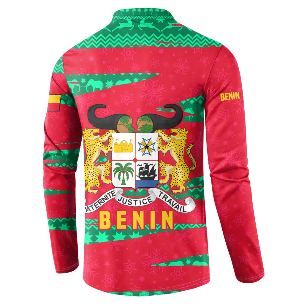 Benin Christmas Button Sweatshirt with Safari Animals Baobab Tree and National Coat of Arms Design - Wonder Print Shop