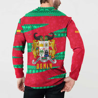 Benin Christmas Button Sweatshirt with Safari Animals Baobab Tree and National Coat of Arms Design - Wonder Print Shop