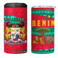 Benin Christmas 4 in 1 Can Cooler Tumbler with Safari Animals Baobab Tree and National Coat of Arms Design - Wonder Print Shop