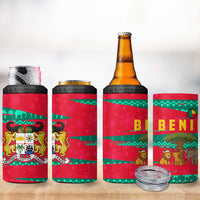 Benin Christmas 4 in 1 Can Cooler Tumbler with Safari Animals Baobab Tree and National Coat of Arms Design - Wonder Print Shop