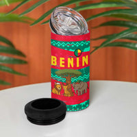 Benin Christmas 4 in 1 Can Cooler Tumbler with Safari Animals Baobab Tree and National Coat of Arms Design - Wonder Print Shop