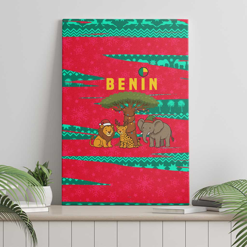 Benin Christmas Canvas Wall Art with Safari Animals Baobab Tree and National Coat of Arms Design - Wonder Print Shop