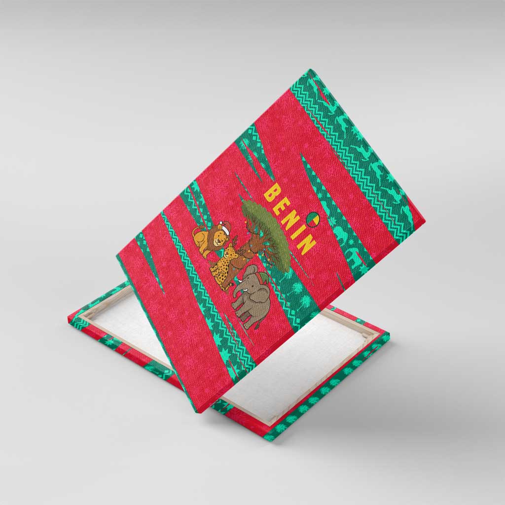 Benin Christmas Canvas Wall Art with Safari Animals Baobab Tree and National Coat of Arms Design - Wonder Print Shop