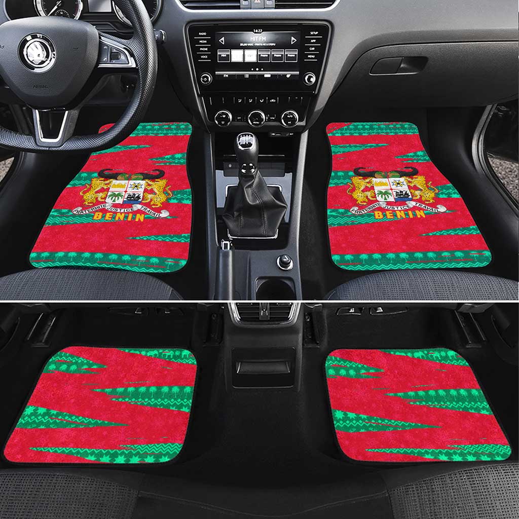 Benin Christmas Car Mats with Safari Animals Baobab Tree and National Coat of Arms Design - Wonder Print Shop