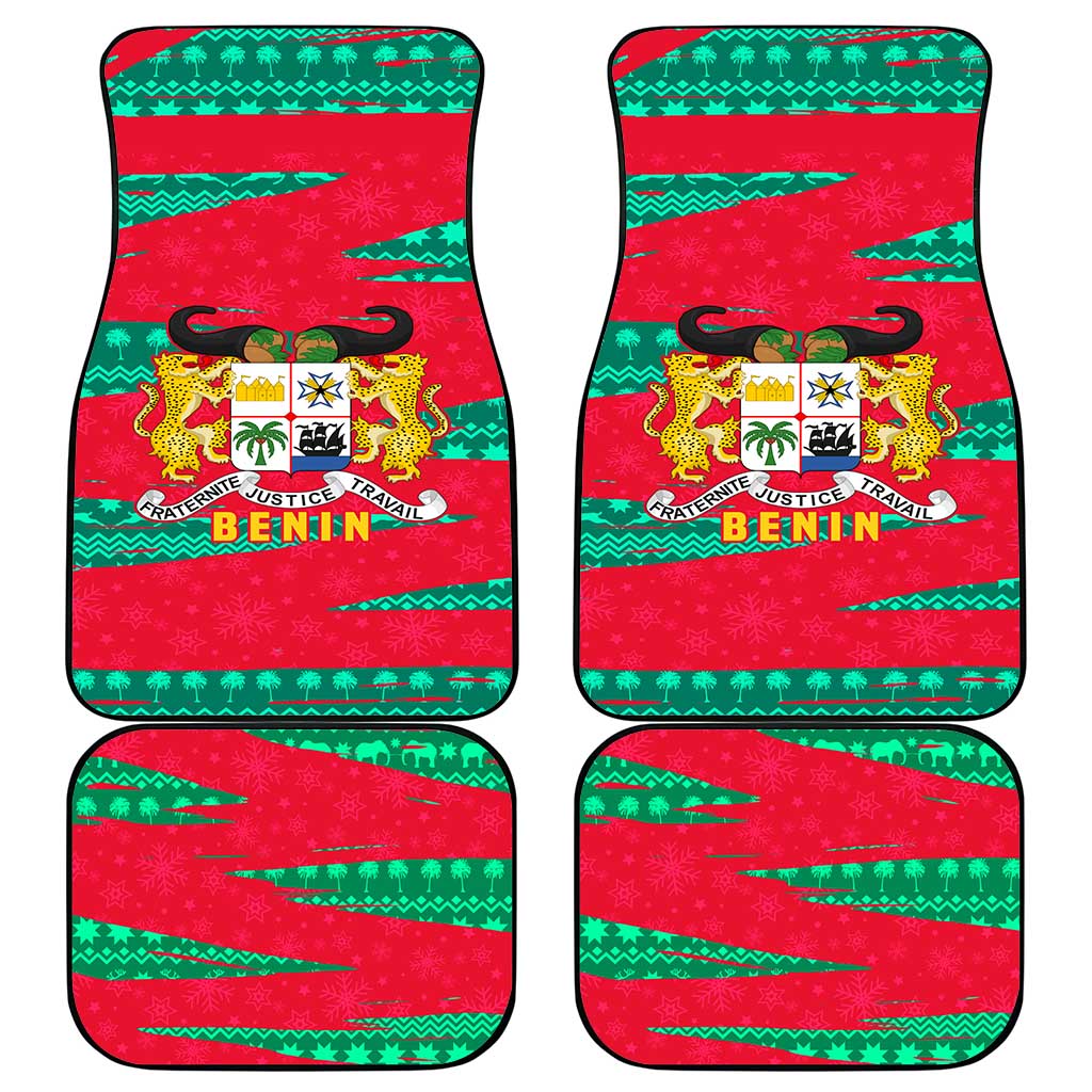 Benin Christmas Car Mats with Safari Animals Baobab Tree and National Coat of Arms Design - Wonder Print Shop