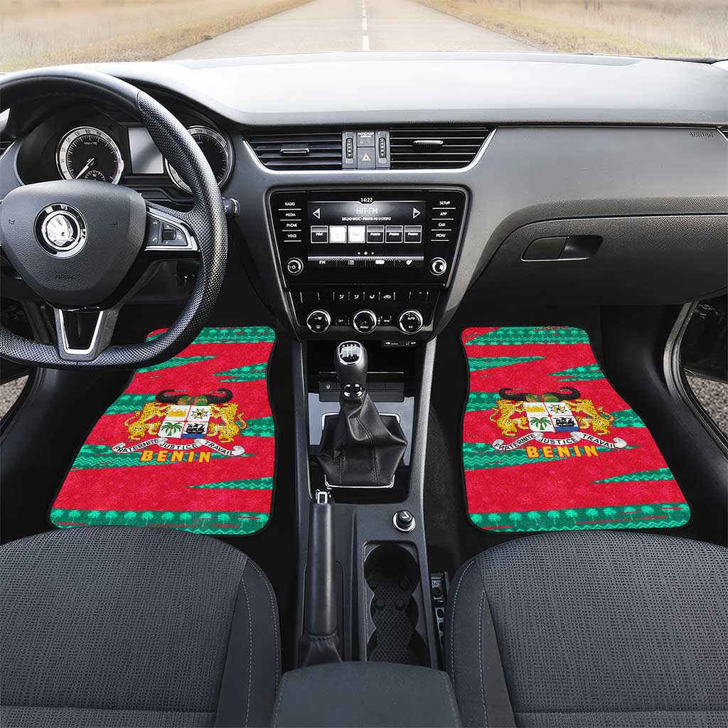 Benin Christmas Car Mats with Safari Animals Baobab Tree and National Coat of Arms Design - Wonder Print Shop