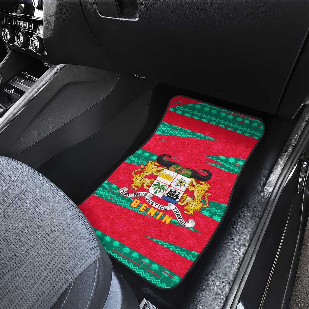 Benin Christmas Car Mats with Safari Animals Baobab Tree and National Coat of Arms Design - Wonder Print Shop