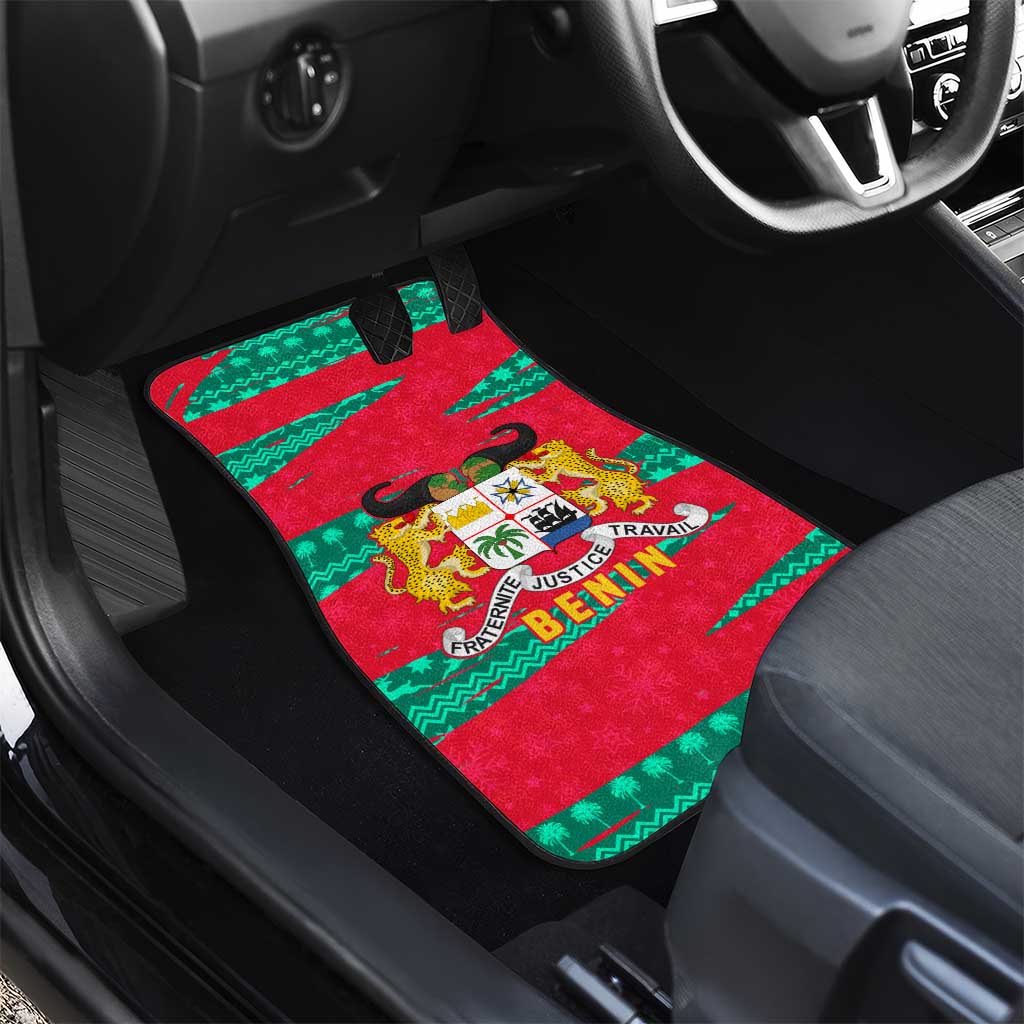 Benin Christmas Car Mats with Safari Animals Baobab Tree and National Coat of Arms Design - Wonder Print Shop