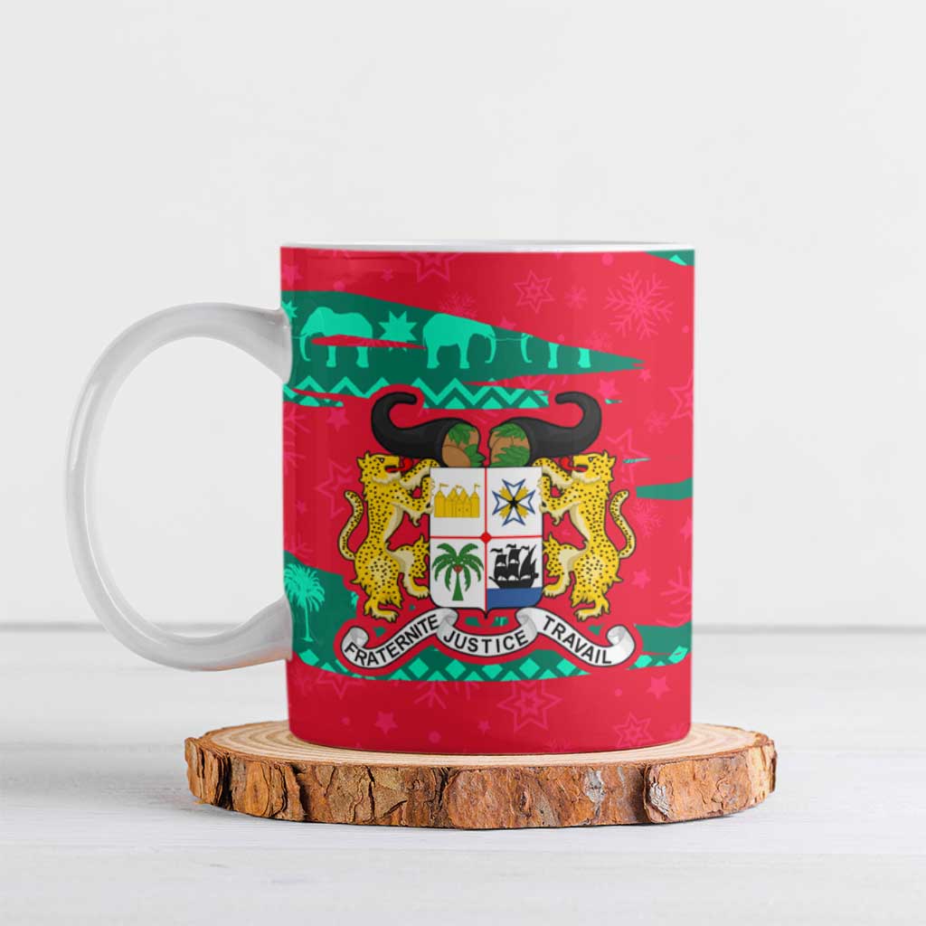 Benin Christmas Ceramic Mug with Safari Animals Baobab Tree and National Coat of Arms Design - Wonder Print Shop