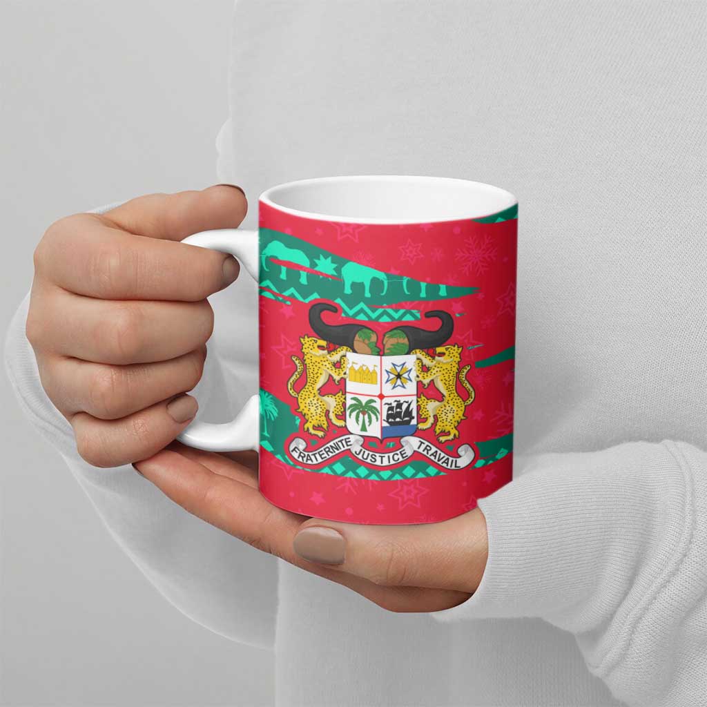 Benin Christmas Ceramic Mug with Safari Animals Baobab Tree and National Coat of Arms Design - Wonder Print Shop