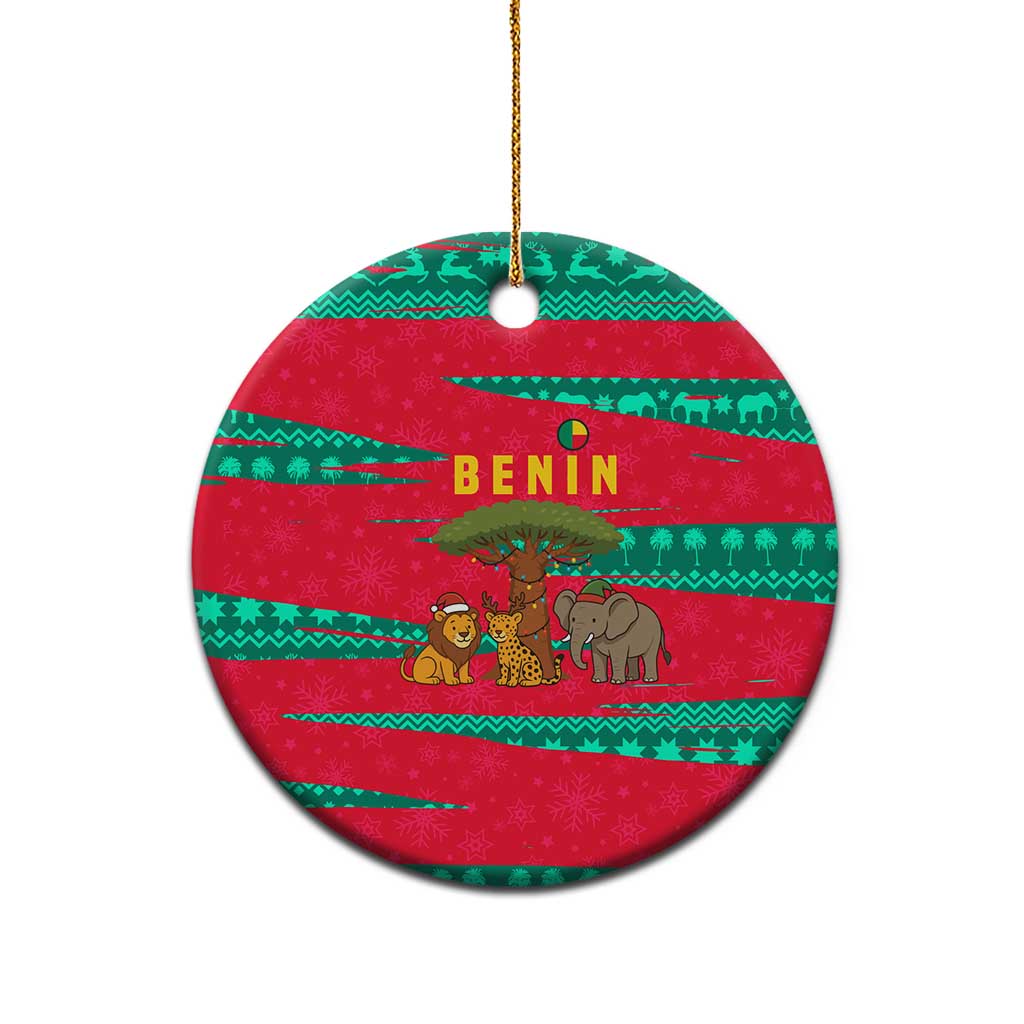 Benin Christmas Ceramic Ornament with Safari Animals Baobab Tree and National Coat of Arms Design - Wonder Print Shop