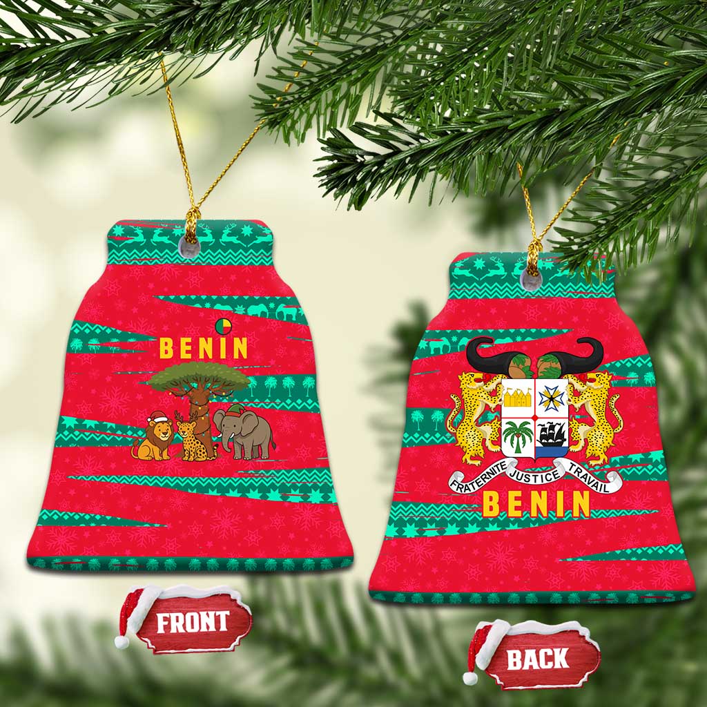 Benin Christmas Ceramic Ornament with Safari Animals Baobab Tree and National Coat of Arms Design - Wonder Print Shop