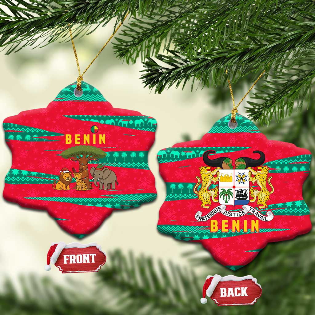Benin Christmas Ceramic Ornament with Safari Animals Baobab Tree and National Coat of Arms Design - Wonder Print Shop