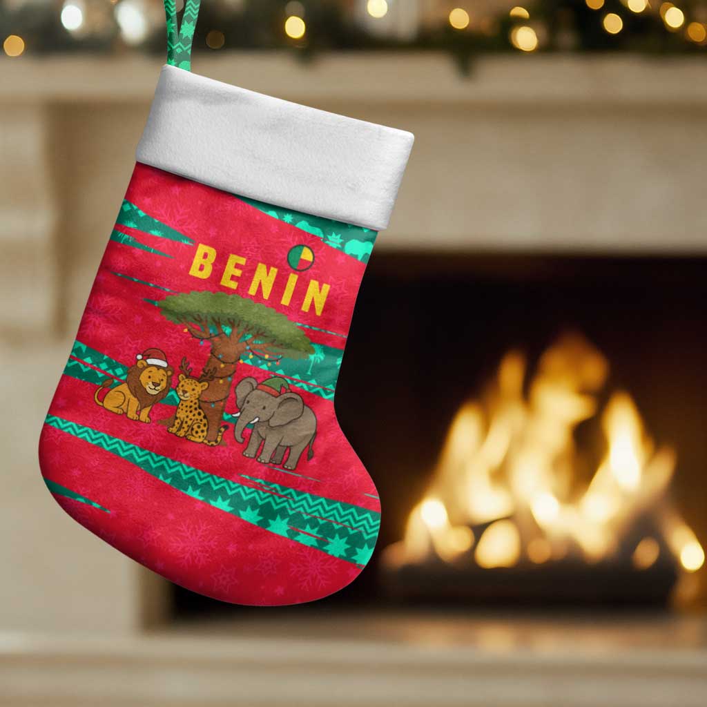 Benin Christmas Stocking with Safari Animals Baobab Tree and National Coat of Arms Design - Wonder Print Shop