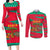 Benin Christmas Couples Matching Long Sleeve Bodycon Dress and Long Sleeve Button Shirt with Safari Animals Baobab Tree and National Coat of Arms Design - Wonder Print Shop