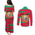Benin Christmas Couples Matching Puletasi and Long Sleeve Button Shirt with Safari Animals Baobab Tree and National Coat of Arms Design - Wonder Print Shop