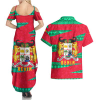 Benin Christmas Couples Matching Summer Maxi Dress and Hawaiian Shirt with Safari Animals Baobab Tree and National Coat of Arms Design - Wonder Print Shop