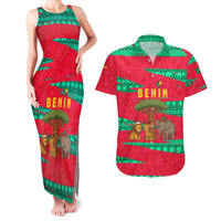 Benin Christmas Couples Matching Tank Maxi Dress and Hawaiian Shirt with Safari Animals Baobab Tree and National Coat of Arms Design - Wonder Print Shop