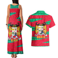 Benin Christmas Couples Matching Tank Maxi Dress and Hawaiian Shirt with Safari Animals Baobab Tree and National Coat of Arms Design - Wonder Print Shop
