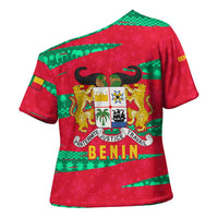 Benin Christmas Cross Shoulder Shirt with Safari Animals Baobab Tree and National Coat of Arms Design - Wonder Print Shop