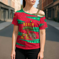 Benin Christmas Cross Shoulder Shirt with Safari Animals Baobab Tree and National Coat of Arms Design - Wonder Print Shop