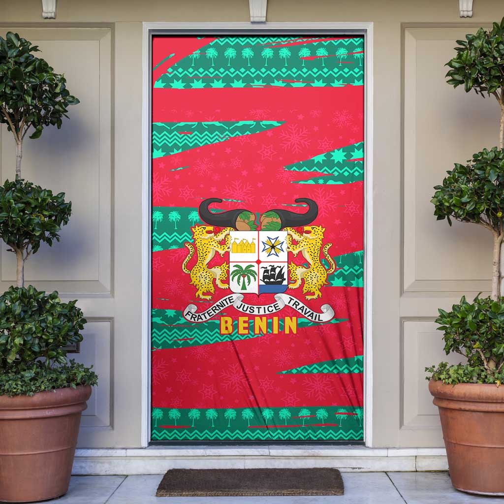 Benin Christmas Door Cover with Safari Animals Baobab Tree and National Coat of Arms Design - Wonder Print Shop