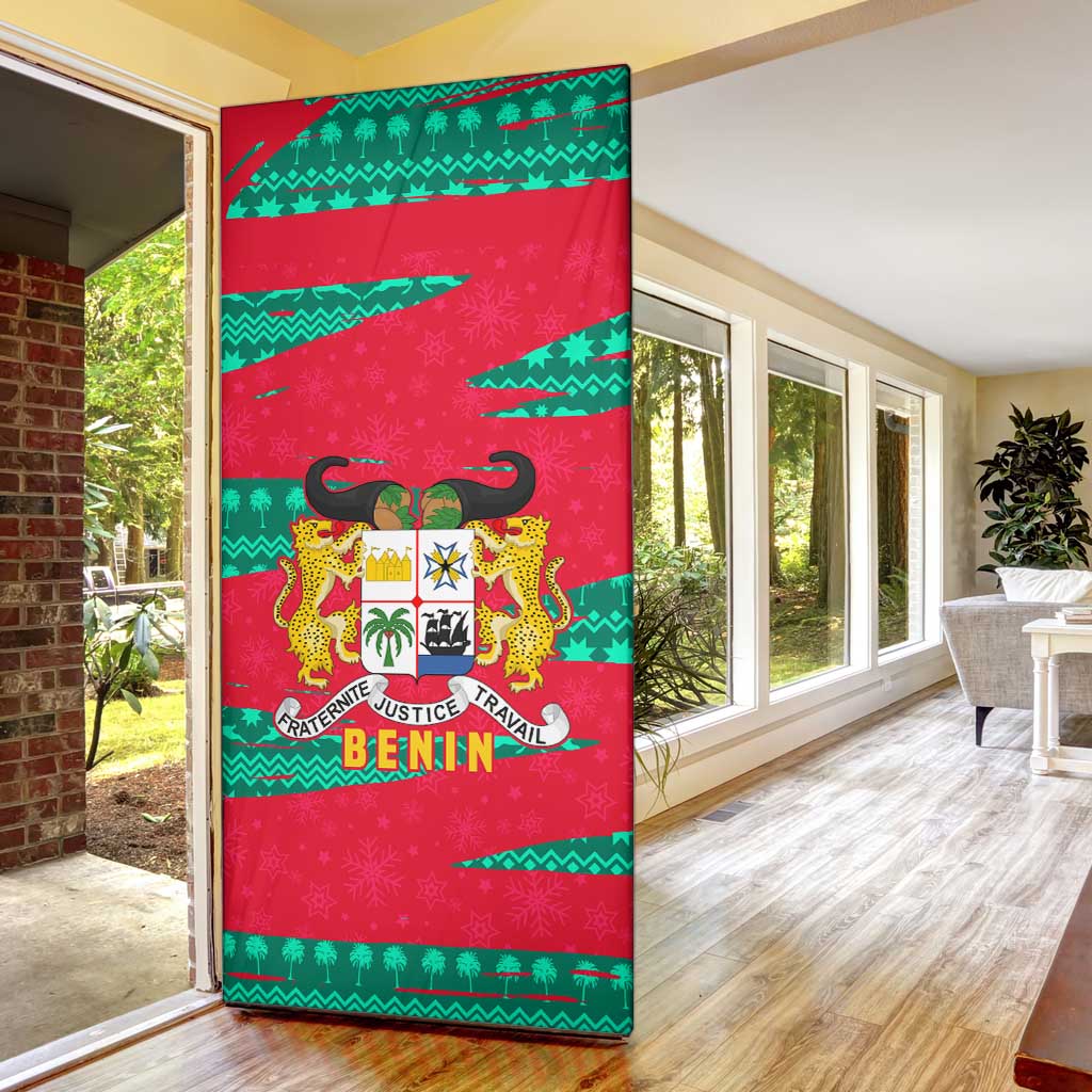Benin Christmas Door Cover with Safari Animals Baobab Tree and National Coat of Arms Design - Wonder Print Shop