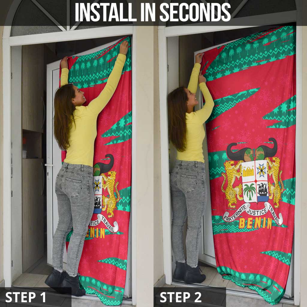 Benin Christmas Door Cover with Safari Animals Baobab Tree and National Coat of Arms Design - Wonder Print Shop