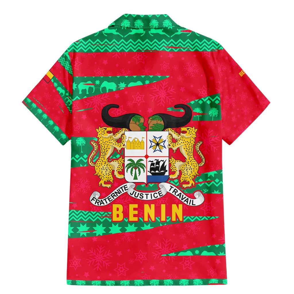 Benin Christmas Family Matching Mermaid Dress and Hawaiian Shirt with Safari Animals Baobab Tree and National Coat of Arms Design - Wonder Print Shop