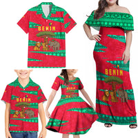 Benin Christmas Family Matching Off Shoulder Maxi Dress and Hawaiian Shirt with Safari Animals Baobab Tree and National Coat of Arms Design - Wonder Print Shop