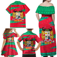 Benin Christmas Family Matching Off Shoulder Maxi Dress and Hawaiian Shirt with Safari Animals Baobab Tree and National Coat of Arms Design - Wonder Print Shop