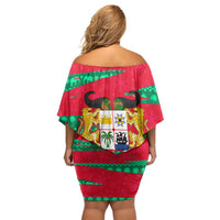 Benin Christmas Family Matching Off Shoulder Short Dress and Hawaiian Shirt with Safari Animals Baobab Tree and National Coat of Arms Design - Wonder Print Shop