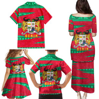 Benin Christmas Family Matching Puletasi and Hawaiian Shirt with Safari Animals Baobab Tree and National Coat of Arms Design - Wonder Print Shop