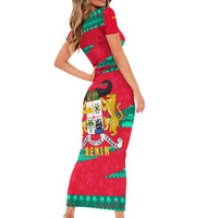 Benin Christmas Family Matching Short Sleeve Bodycon Dress and Hawaiian Shirt with Safari Animals Baobab Tree and National Coat of Arms Design - Wonder Print Shop