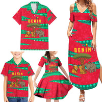 Benin Christmas Family Matching Summer Maxi Dress and Hawaiian Shirt with Safari Animals Baobab Tree and National Coat of Arms Design - Wonder Print Shop