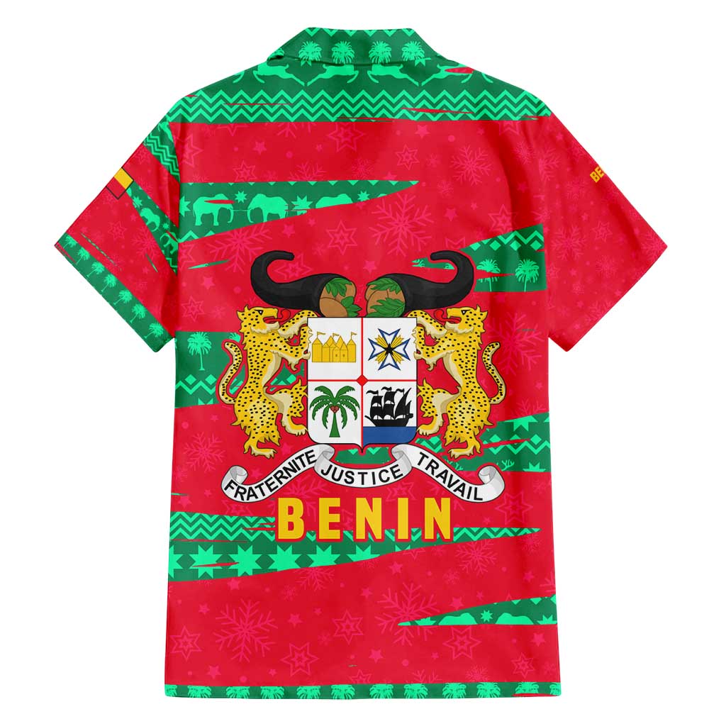 Benin Christmas Family Matching Summer Maxi Dress and Hawaiian Shirt with Safari Animals Baobab Tree and National Coat of Arms Design - Wonder Print Shop