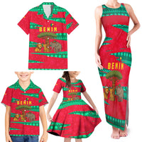 Benin Christmas Family Matching Tank Maxi Dress and Hawaiian Shirt with Safari Animals Baobab Tree and National Coat of Arms Design - Wonder Print Shop