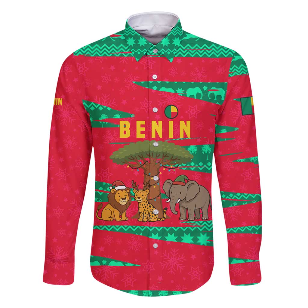 Benin Christmas Family Matching Tank Maxi Dress and Hawaiian Shirt with Safari Animals Baobab Tree and National Coat of Arms Design - Wonder Print Shop