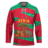 Benin Christmas Hockey Jersey with Safari Animals Baobab Tree and National Coat of Arms Design - Wonder Print Shop