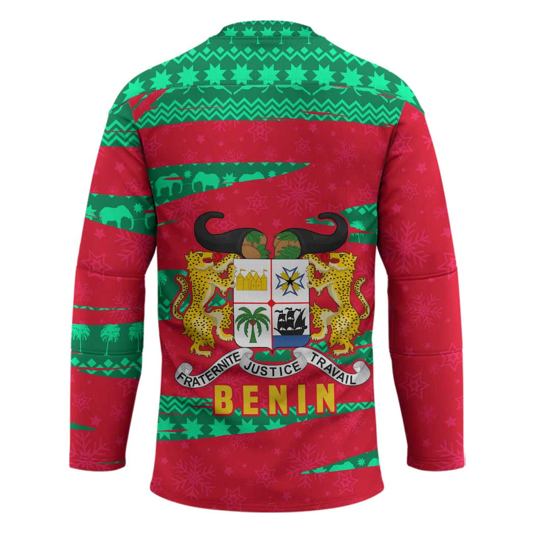 Benin Christmas Hockey Jersey with Safari Animals Baobab Tree and National Coat of Arms Design - Wonder Print Shop