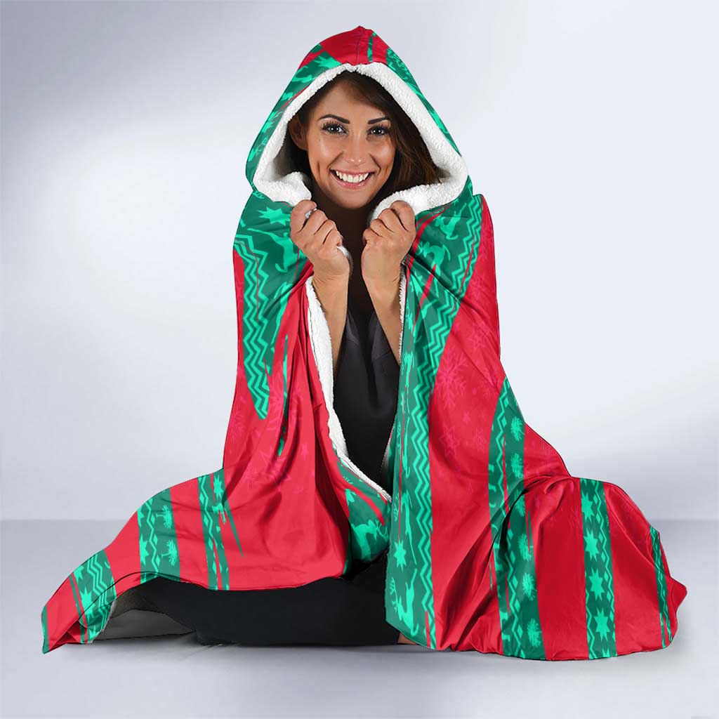 Benin Christmas Hooded Blanket with Safari Animals Baobab Tree and National Coat of Arms Design - Wonder Print Shop